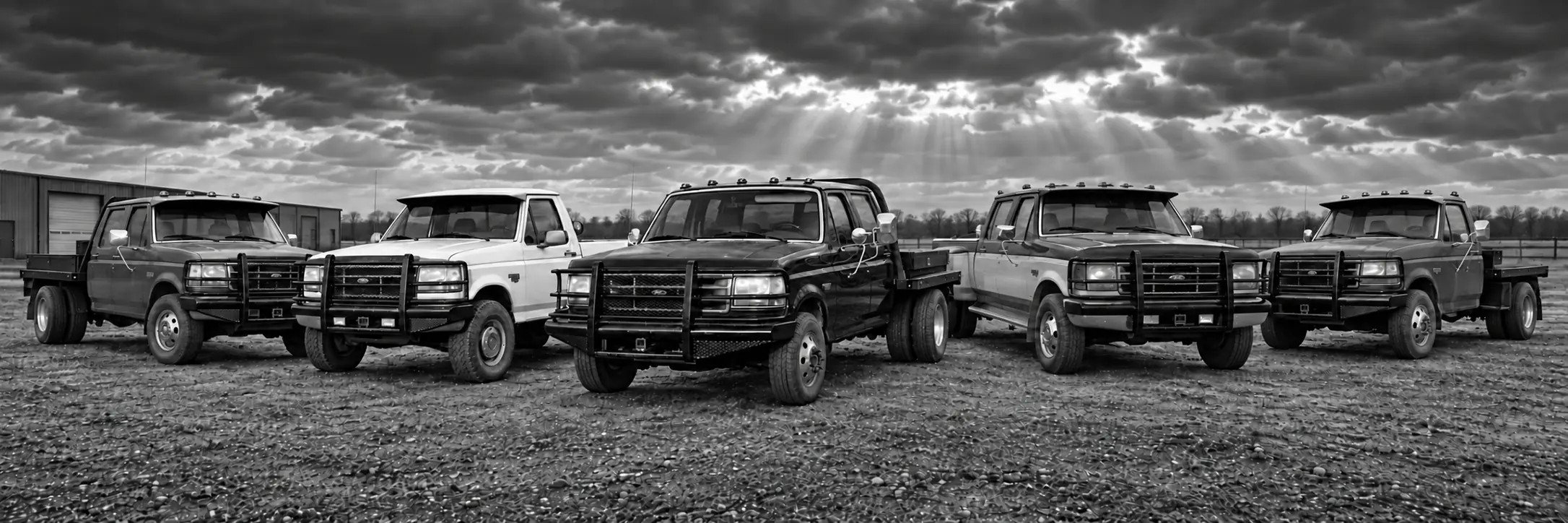 Five TX1800 Transport work trucks lined up in a North Texas transport yard